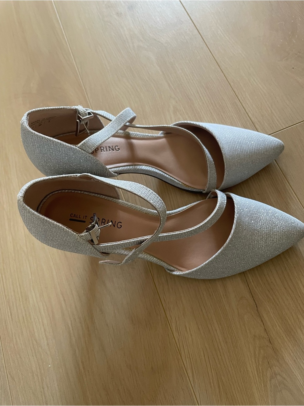 Call It Spring Silver Glitter Pointed-Toe Ankle-Strap Heels - Picture 3 of 3